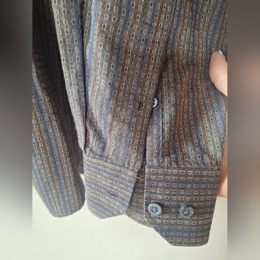Bugatchi Uomo Mens Long Sleeve Button Up Brown Geometric Print Size L - Picture 4 of 6